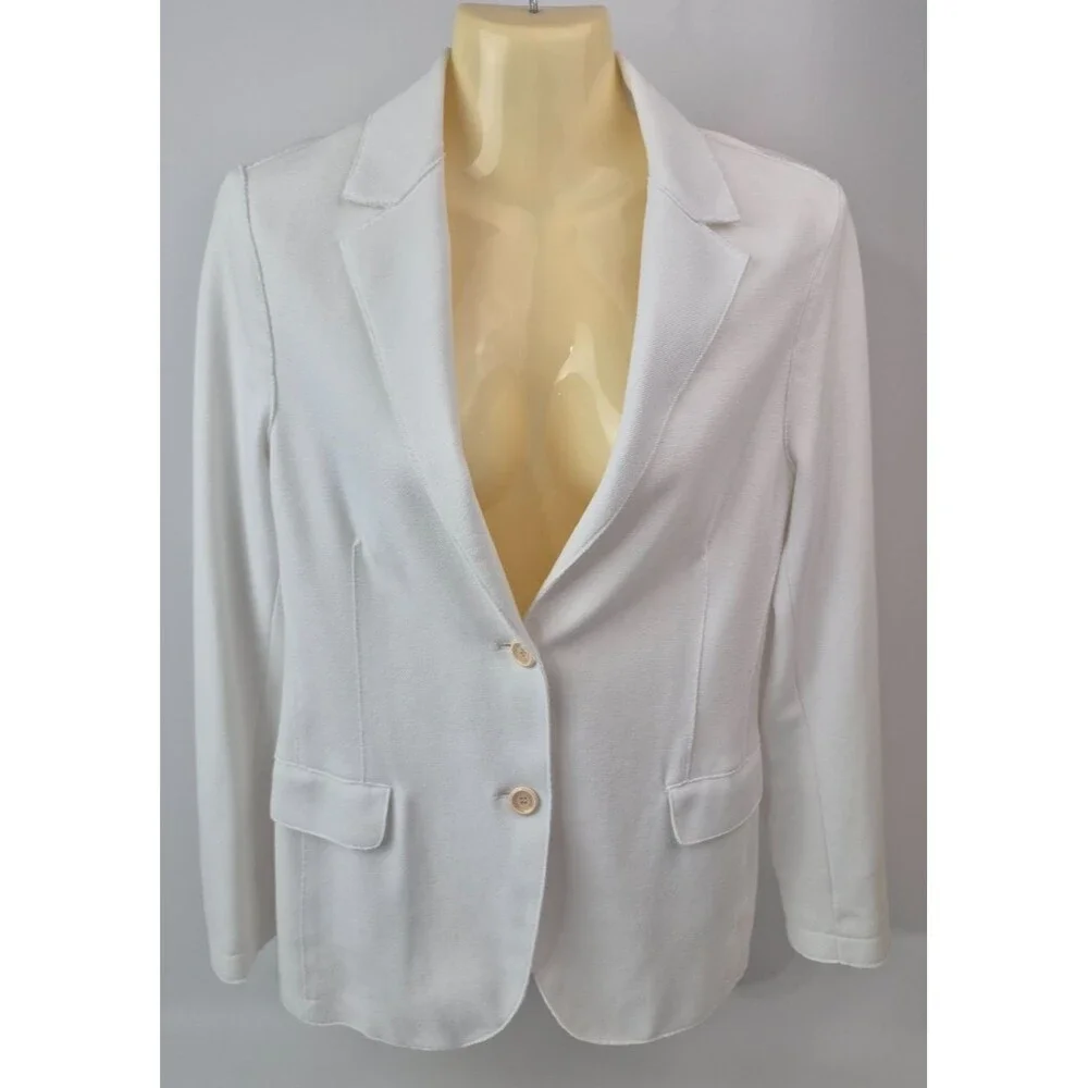 Eleventy Women's White Single Breasted Cotton Blend Blazer Size 0 - Picture 1 of 5